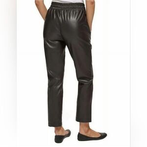 *NWT* DKNY Black Faux Leather High Rise Side Zipper Pants, Size L